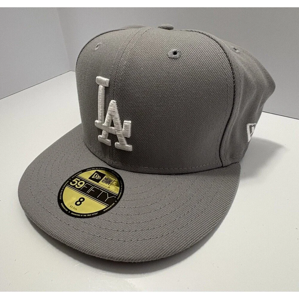 New Era 59FIFTY Los Angeles Dodgers Fitted Cap Gray/White Size 8 MLB New